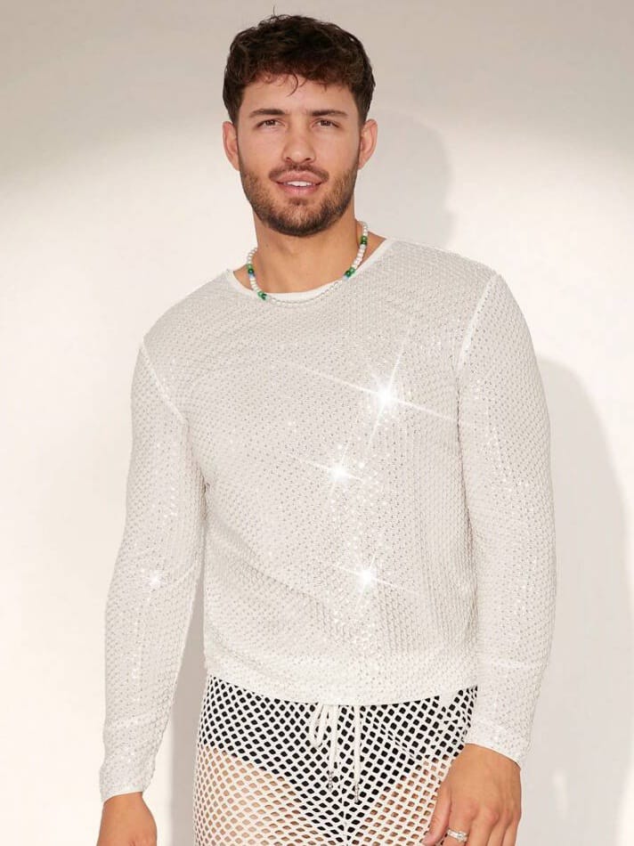 Bonga Boys Men's Mesh-Lined Patch Round Collar Long Sleeve T-Shirt